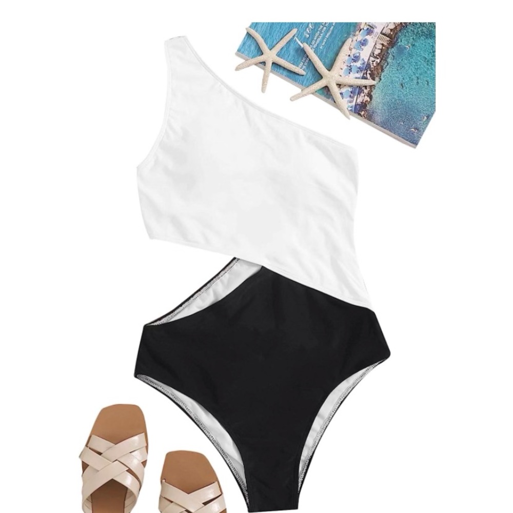 Limeeke Women's Cutout One Piece Swimsuit One Shoulder Swimwear Ribbed Monokini